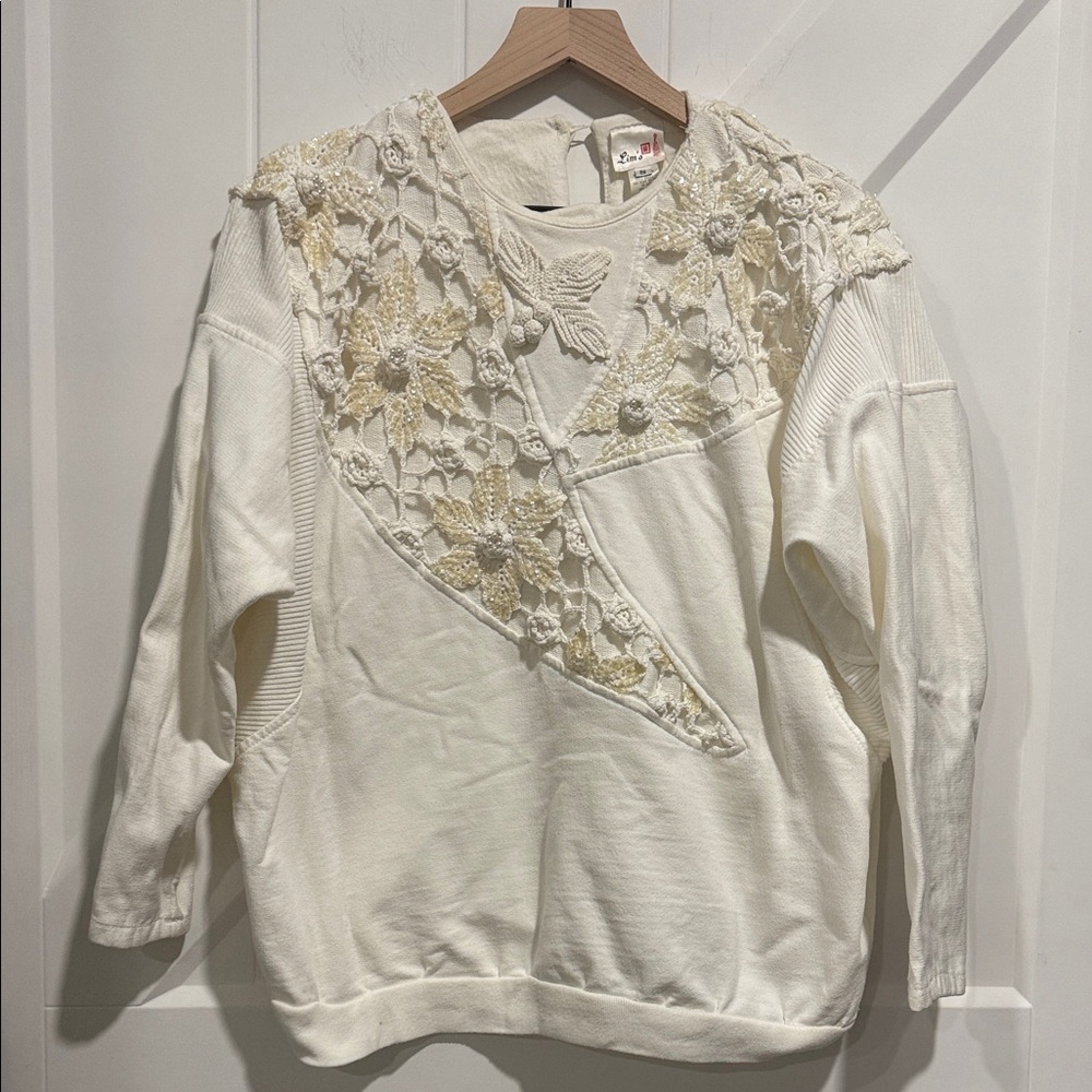 Lim’s Chic Cream Crocheted Women's Sweatshirt